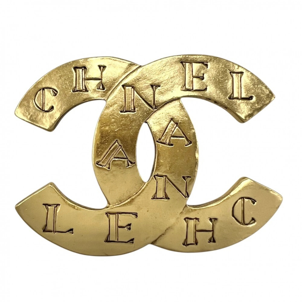 CHANEL Vintage Gold Logo Brooch